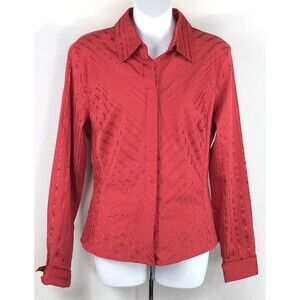 Worthington buttonup top 10 red satin stripe mock French cuffs collar Cut in Y2K